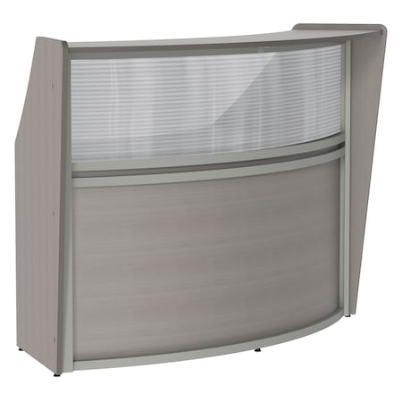 Linea Italia Curved Reception Desk with Counter, Clear Panel, 72 inW x 32 inD, Ash ZUD310